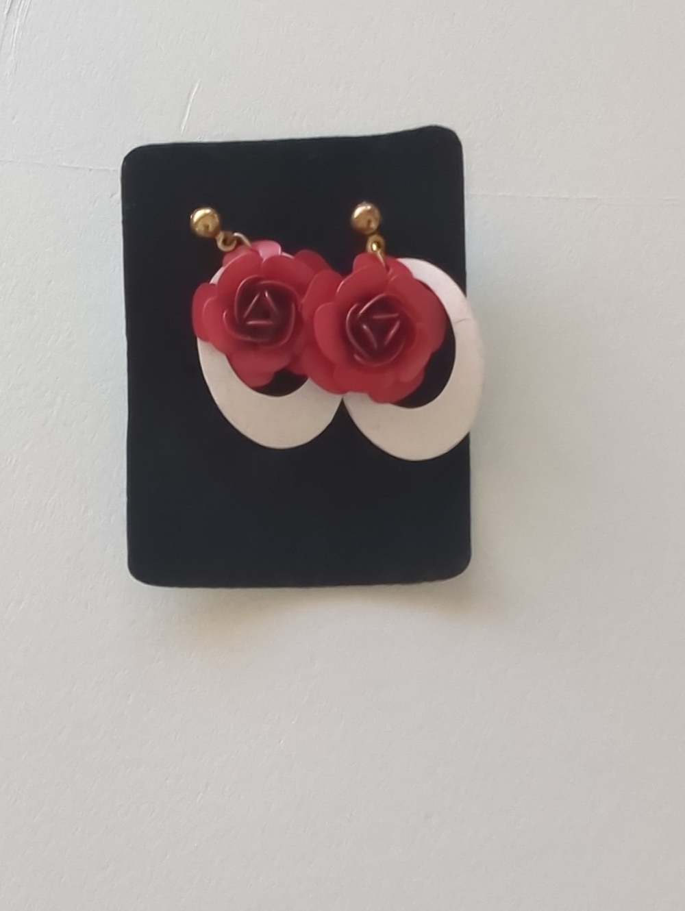Red Rose Drop Earrings with Gold Accents
